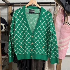 Green monogram cardigan